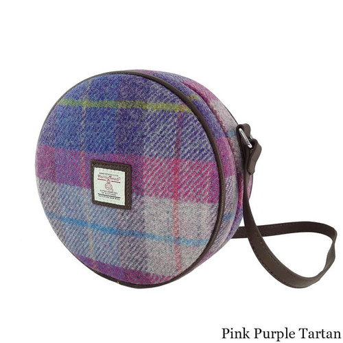 GA-LB1204-COL047-PURPLE PINK TARTAN Women's Round Harris Tweed Crossbody Bag ShamrockGift.com