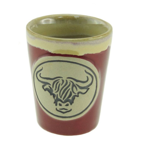 GA-PT3014 Stoneware Highland Cow Shot Cup Red ShamrockGift.com