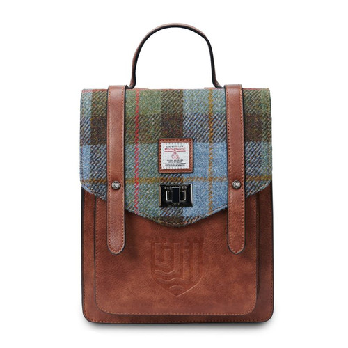 ISL-8366CBLTTL00 CHESTNUT BLUE TARTAN Colour Islander Harris Tweed Mini Carloway Backpack ShamrockGift.com