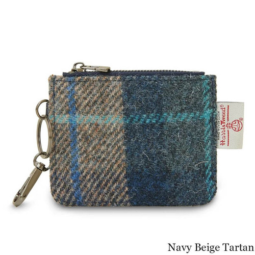 ISL-9200NAVBEIGTTL0 Islander Harris Tweed Card Zip Wallet Islander Tartan back ShamrockGift.com