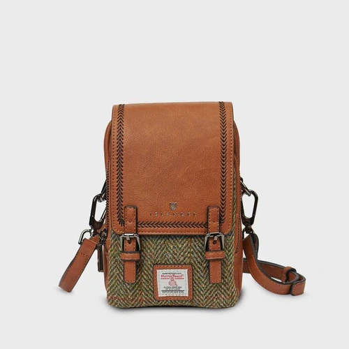 ISL-8200CHEHBL00 Islander Harris Tweed Jura Crossbody in Chestnut Herringbone Color  Shop online on ShamrockGift.com