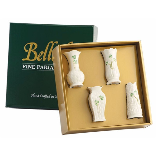 B1781 Belleek Handcrafted Shamrock Mini Vase Set of 4 studio ShamrocGift.com