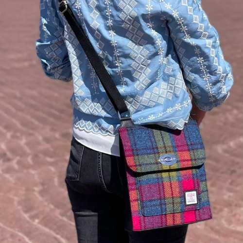 MCS-CB1902-MCS2001-BLUE PINK CHECK Colour Maccessori Genuine Harris Tweed Satchel lifestyle ShamrockGift.com
