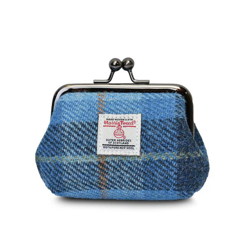 ISL-9500BLUTTL00 Ladies Handwoven Harris Tweed Coin Purse Blue Tartan Color ShamrockGift.com