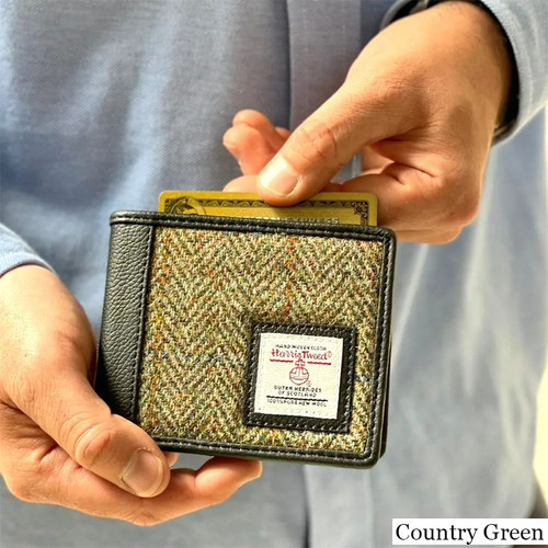 MCS CB3005B C001T Harris Tweed & Leather Trifold Wallet with Coin Pocket Lifestyle ShamrockGift.com