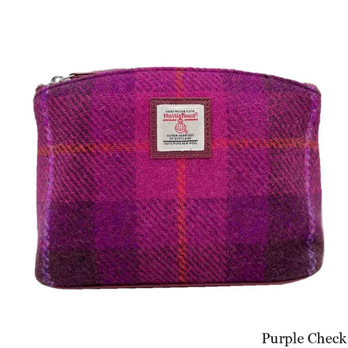 MCS-CB4009-HA222B2 PURPLE CHECK Color Ladies Harris Tweed Cosmetic Bag ShamrockGift.com