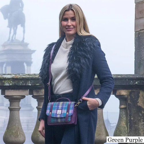 MCS CB2504 MCS2204 GREEN PURPLE Colour Handcrafted Harris Tweed Mini Messenger Bag Lifestyle ShamrockGift.com