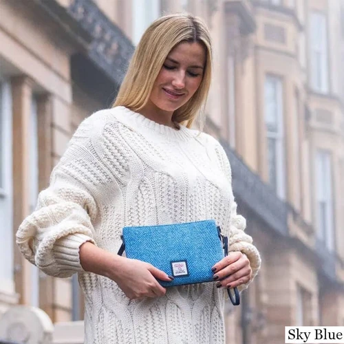 MCS CB3014 1904C5 SKY BLUE Handcrafted Harris Tweed Clutch Lifestyle ShamrockGift.com