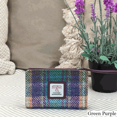 MCS CB5004 MCS2204 GREEN PURPLE PLAID Ladies Harris Tweed Zippered Wallet Lifestyle ShamrockGift.com