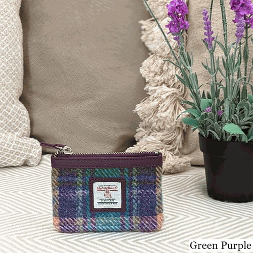 MCS CB3026 MCS2204 GREEN PURPLE PLAID Harris Tweed Zippered Coin Purse Lifestyle ShamrockGift.com