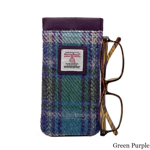 MCS CB2202 MCS2204 GREEN PURPLE PLAID Handcrafted Harris Tweed Glasses Pouch ShamrockGift.com