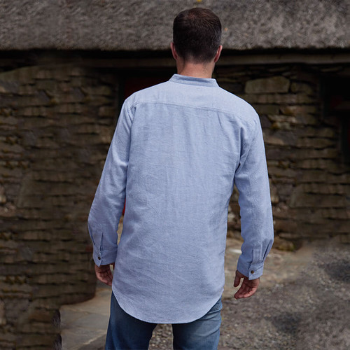 LV-FCGFS-LV11 Cotton Flannel Irish Grandfather Style Shirt Back Side View ShamrockGift.com