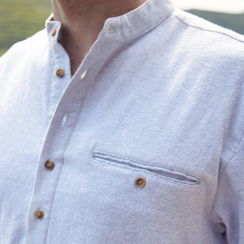 LV-FCGFS-LV11 Cotton Flannel Irish Grandfather Style Shirt Front Pocket closeup View ShamrockGift.com