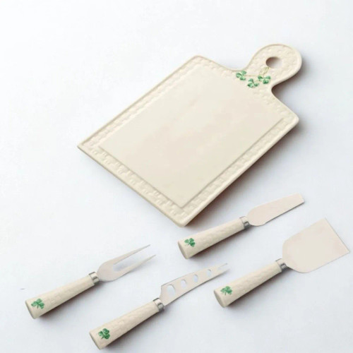 HI-Set-399 Belleek Handpainted Shamrock Design Cheese Set ShamrockGift.com
