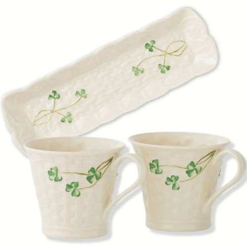HI-Set-403 Belleek Basketweave Mint Tray & Mugs Set ShamrockGift.com
