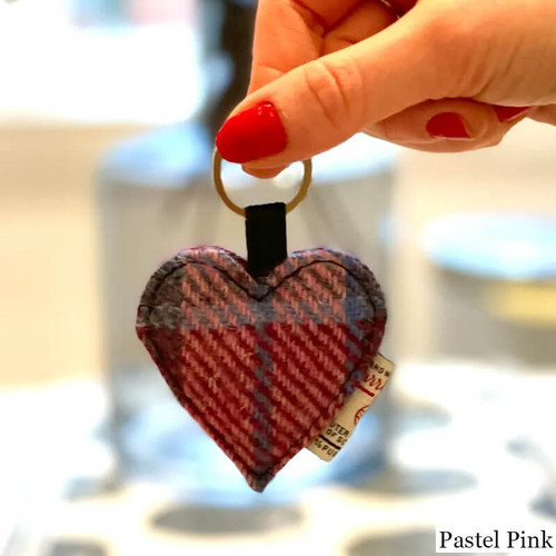 MCS-CB1802-TRT073-PASTEL PINK Handcrafted Harris Tweed Keyring Lifestyle ShamrockGift.com