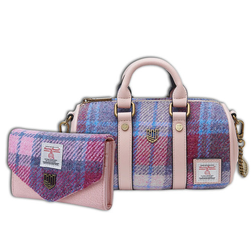 HI-Set-390-PNKBLUTTL00 Harris Tweed Edinburgh Bags Set with Plaid Design ShamrockGift.com