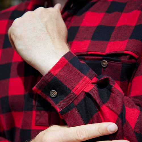 LV-FCGFS RED Tartan Designed Irish Flannel Grandfather Shirt Closeup Sleeve View ShamrockGift.com