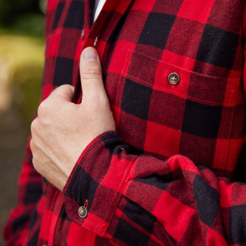 LV-FLFS-LV9 Irish Flannel Fleece Lined Grandfather Shirt in Buffalo Tartan Closeup Sleeve View  ShamrockGift.com