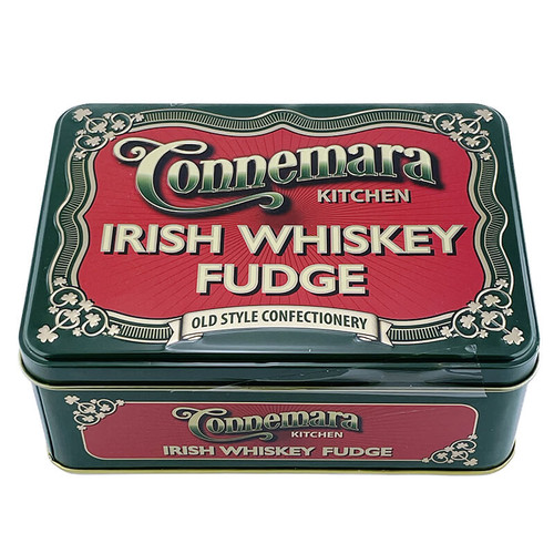 JCW-802 Traditional Irish Whiskey Fudge Tin Box Close up box View ShamrockGift.com