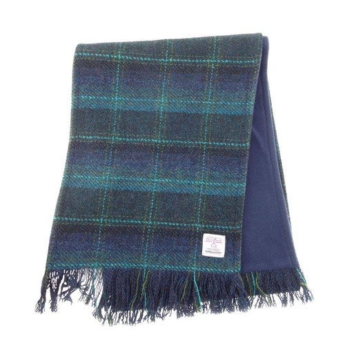 GA-LB6500-COL119 Scottish Design Harris Tweed Fringed Blue with Turquoise Overcheck SHAMROCKGIFT.com
