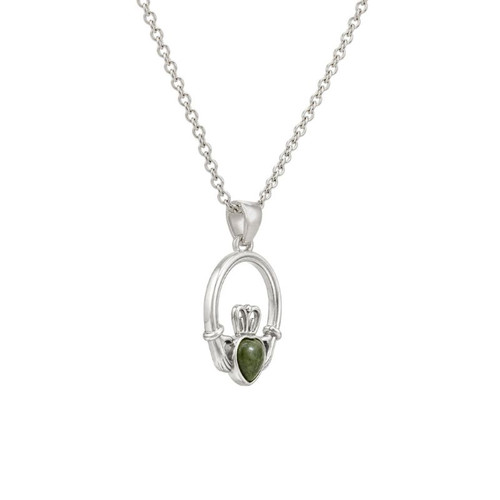 JCW-18201 Silver-Plated Connemara Irish Claddagh Pendant Side View ShamrockGift.com