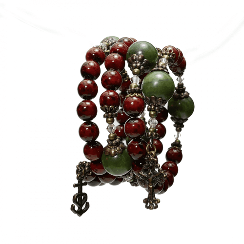JCW-19103 Connemara Marble Coil Rosary Bracelet in Red studio ShamrockGift.com