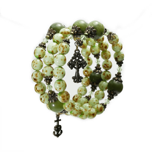 JCW-19105 Connemara Marble Coil Rosary Bracelet in Green studio ShamrockGift.com