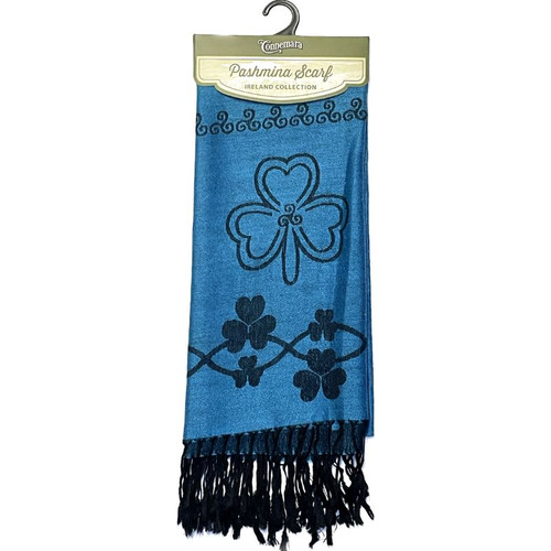 JCW-14821 Silk & Cotton Blend Irish Shamrock Scarf Blue ShamrockGift.com