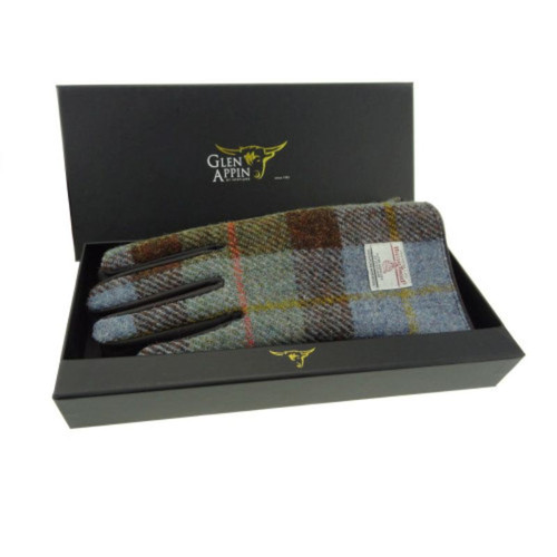 GA-LB3011-COL046 Ladies Harris Tweed & Leather Gloves  Frontal view ShamrockGift.com