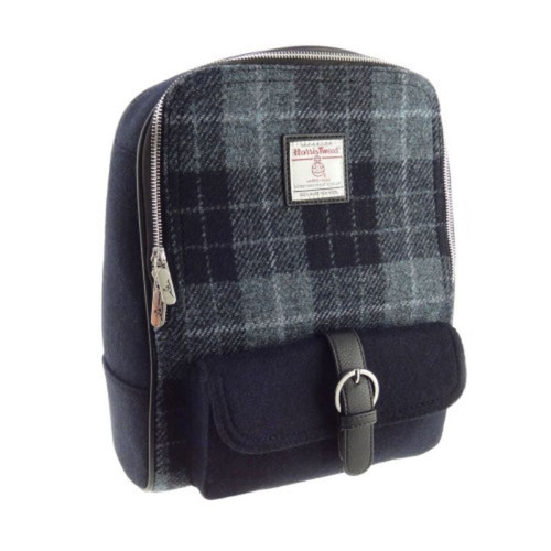 GA-LB1013-COL095 100% Harris Tweed Tartan Backpack Black Tartan ShamrockGift.com