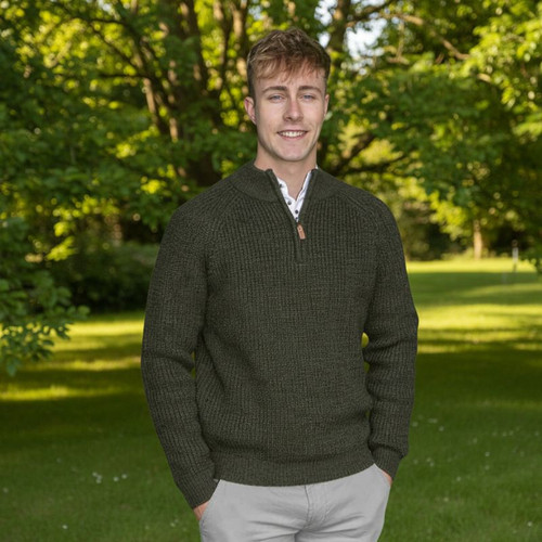 AI-KILZ-GRN Men's Irish Fisherman Raglan Sweater Green Marl Lifestyle ShamrockGift.com