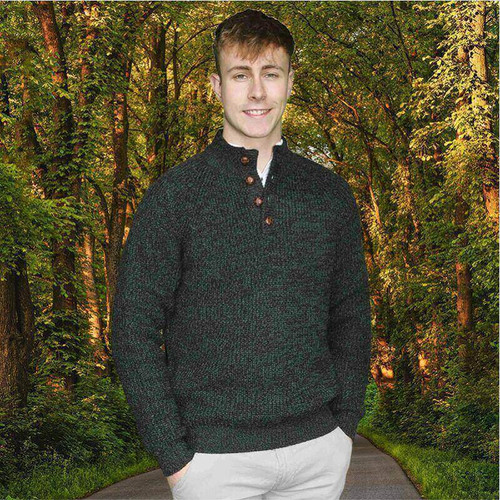 AI-CAST4-ATLM- Men's Irish Fisherman Raglan Sweater Atlantic Marl ShamrockGift.com