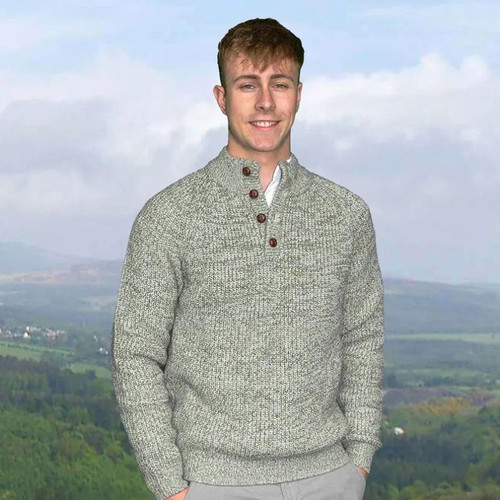 AI-CAST4 Men's Irish Fisherman Raglan Sweater Otemeal ShamrockGift.com