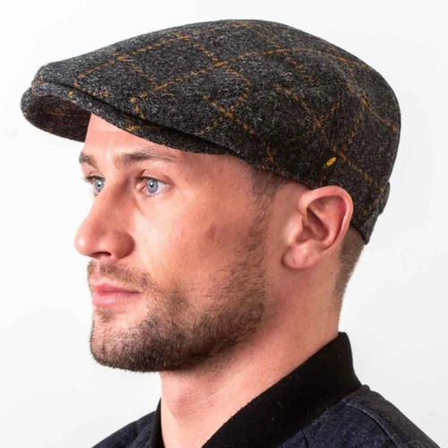 HOF-DUBFC-Ref-8200-01 Charcoal Check  Authentic Irish Scally Flat Cap ShamrockGift.com