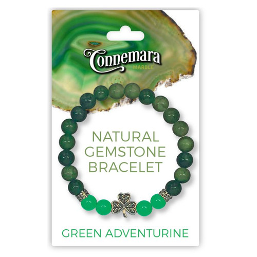 JCW-46671 Crystals & Irish Charm Connemara Marble Stretch Bracelet Green ShamrockGift.com