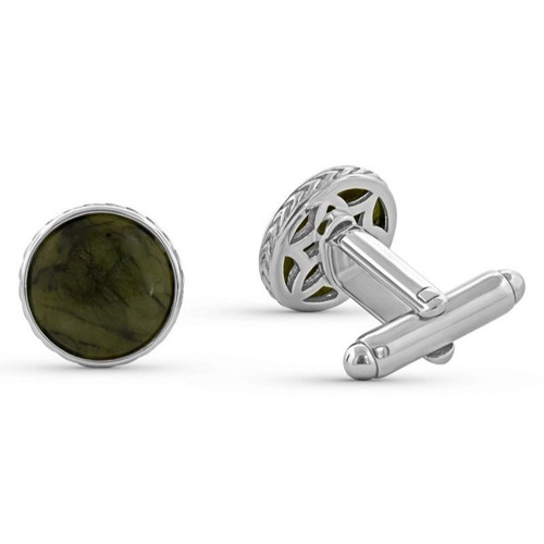 JCW-10082 Silver-Plated Connemara Marble Round Cufflinks Studio ShamrockGift.com