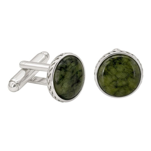 JCW-10082 Silver-Plated Connemara Marble Round Cufflinks ShamrockGift.com