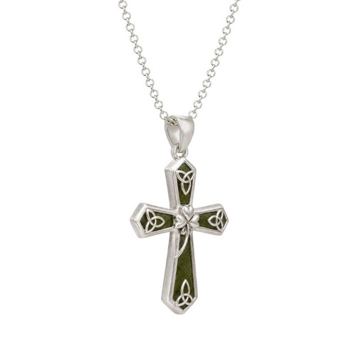 JCW-70160 Sterling Silver Celtic Cross Shamrock Pendant Studio Side View ShamrockGift.com