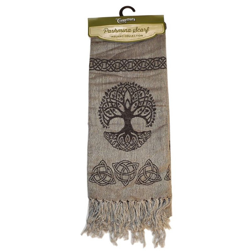 JCW-14821 Tree of Life Designed Silk Grey ScarfShamrockGift.com