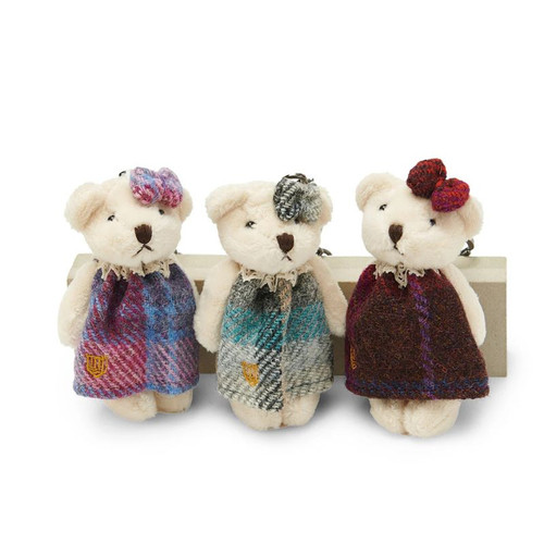 ISL-BEARKEY-BLUTT Small Scottish Harris Tweed Teddy Bear Keyring  studio ShamrockGift.com