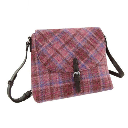 GA-LB1212-COL105 Harris Tweed & Vegan Leather Torridon Shoulder Bag Pink ShamrockGift.com