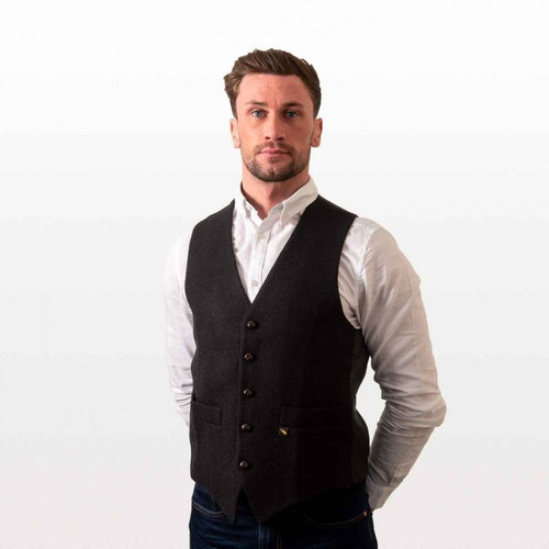 HOF-DTWCOAT- Men's Donegal Tweed Irish Suit Waistcoat Black ShamrockGift.com