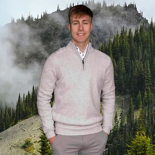 AI-CLFD- Men's Wool Irish Quarter Zip Sweater White Marl ShamrockGift.com