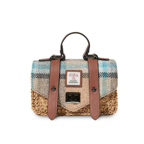 ISL-8611ISLCHKL00 Mini Harris Tweed Straw Satchel Islander Check Studio ShamrockGift.com