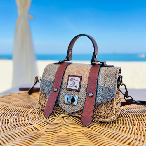 ISL-8611ISLCHKL00 Mini Harris Tweed Straw Satchel Islander Check Lifestyle ShamrockGift.com