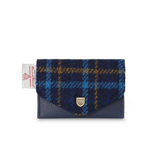 ISL-9100NAVTTL00 Islander Harris Tweed Wee Card Wallet Navy Tartan Studio ShamrockGift.com