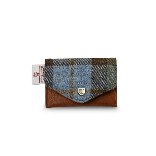 ISL-9100CBLTTL00 Islander Harris Tweed Wee Card Wallet Chestnut Blue Tartan ShamrockGift.com