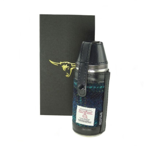 GA-HF3500-COL119 Glen Appin Harris Tweed Hunting Flask Gift Blue with Turquoise  Tartan ShamrockGift.com