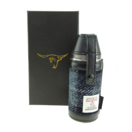 GA-HF3500-COL095 Glen Appin Harris Tweed Hunting Flask Gift  Grey Black Tartan ShamrockGift.com